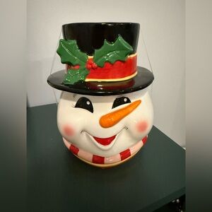 Festive Snowman Cookie Jar with Hat and Scarf
